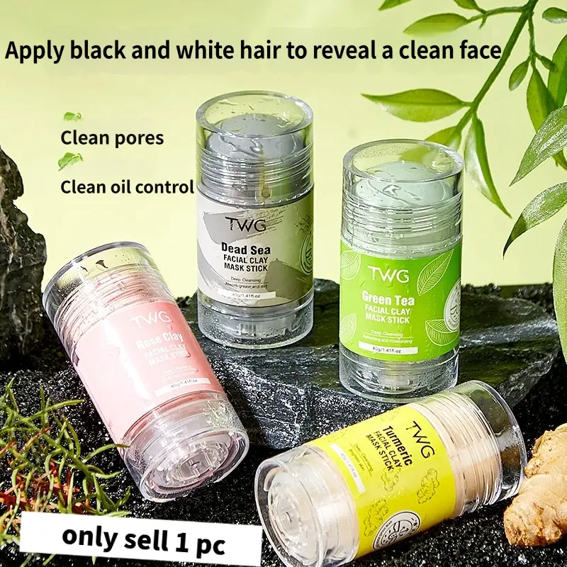 4 Flavors Clay Mask Stick Sea Clay Green Tea Rose Turmeric Solid Face Mask Stick Deep Clean Pores Oil Control Remove Blackheads Brighten Skin Portable Wash on Facial Skincare Mask For Women