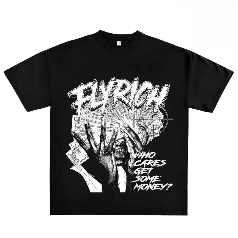 💰🖤SBreathable Cotton T-shirt with Fly Rich Get Some Money Portrait Money Graphic Gothic Black Crow Humor Anime Double Print Vintage Unisex Casual Top, Y2K Outfit Gift for Fans Top Underwear Streetwear T-Shirt Tropical Gift for Birthday  Holiday