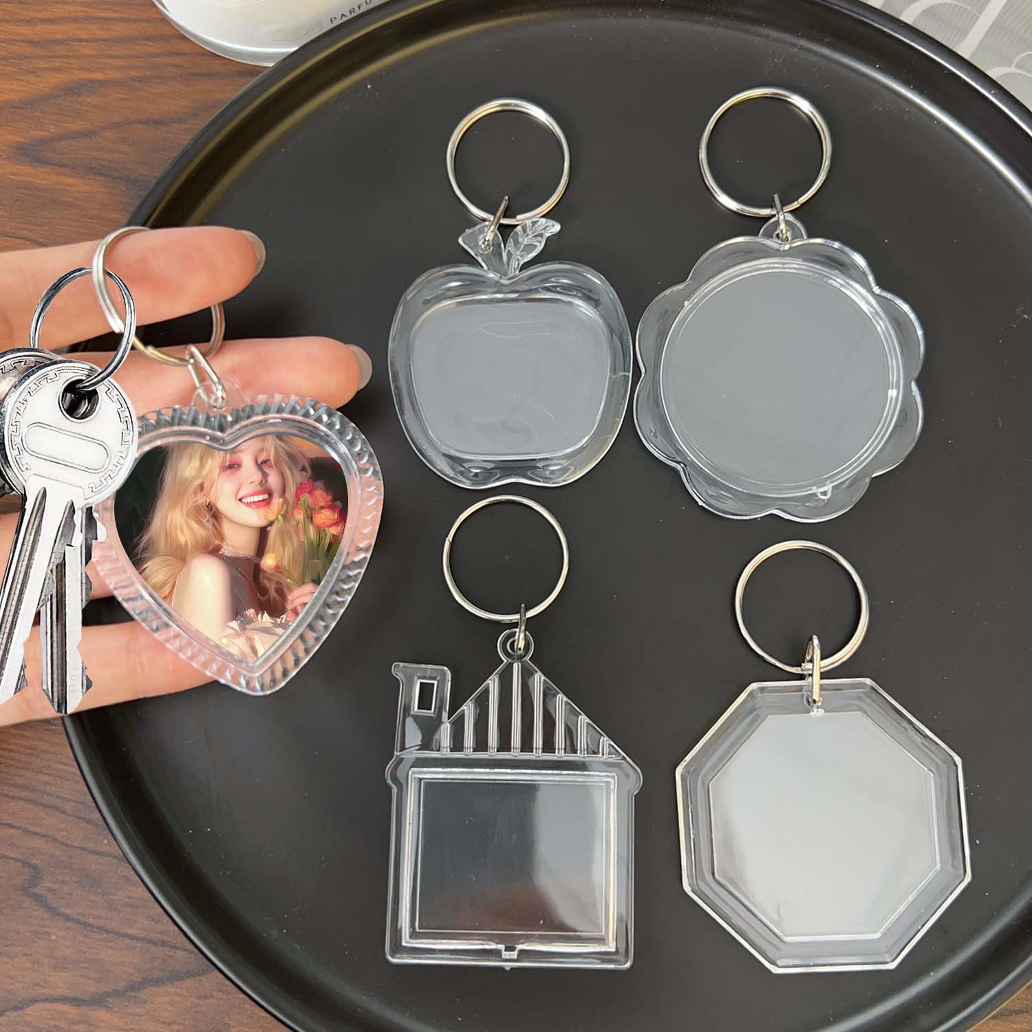5/50Pcs Transparent Photo Frame Keychain Tassels Snap-In Custom Insert Photo Acrylic Blank Keyring Clear Blank Picture Pendant