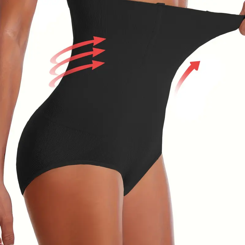 Women's High-Waisted Tummy Control Shapewear Briefs, Elastic Stretchy Fabric, Casual Seamless Butt-Lifting Underwear