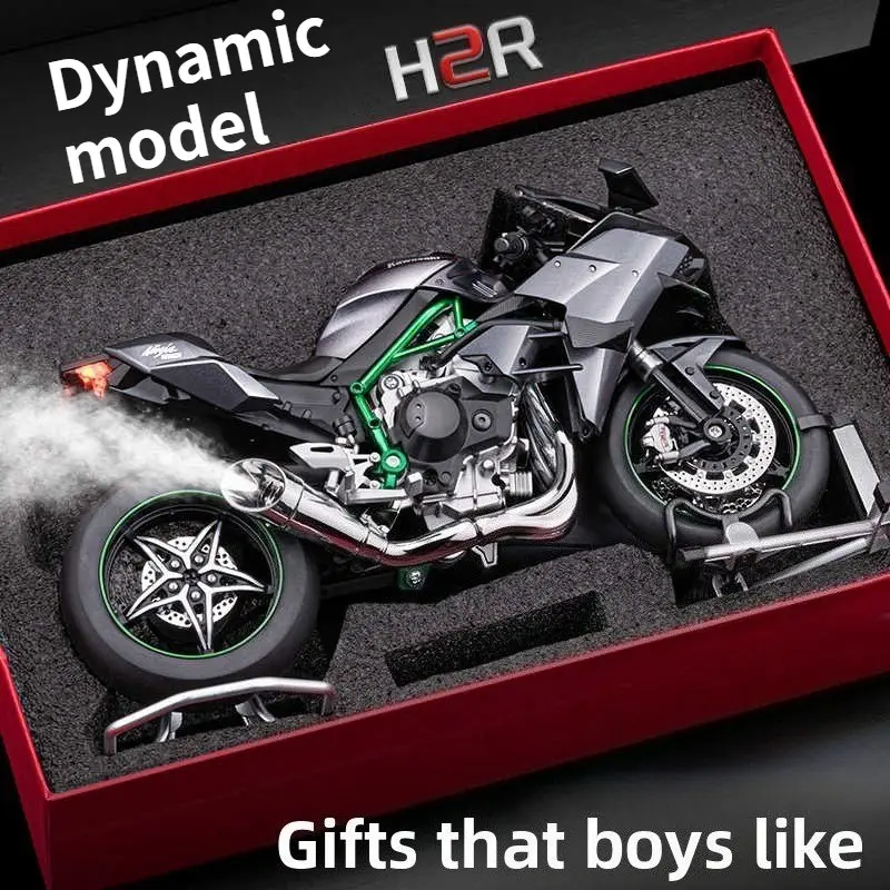 Startable H2r Alloy Dynamic Motorcycle Gift Box Set, Ignition Sound Spray Effect, Realistic Motorbike Experience, Boyfriend Gift, Collectible Model