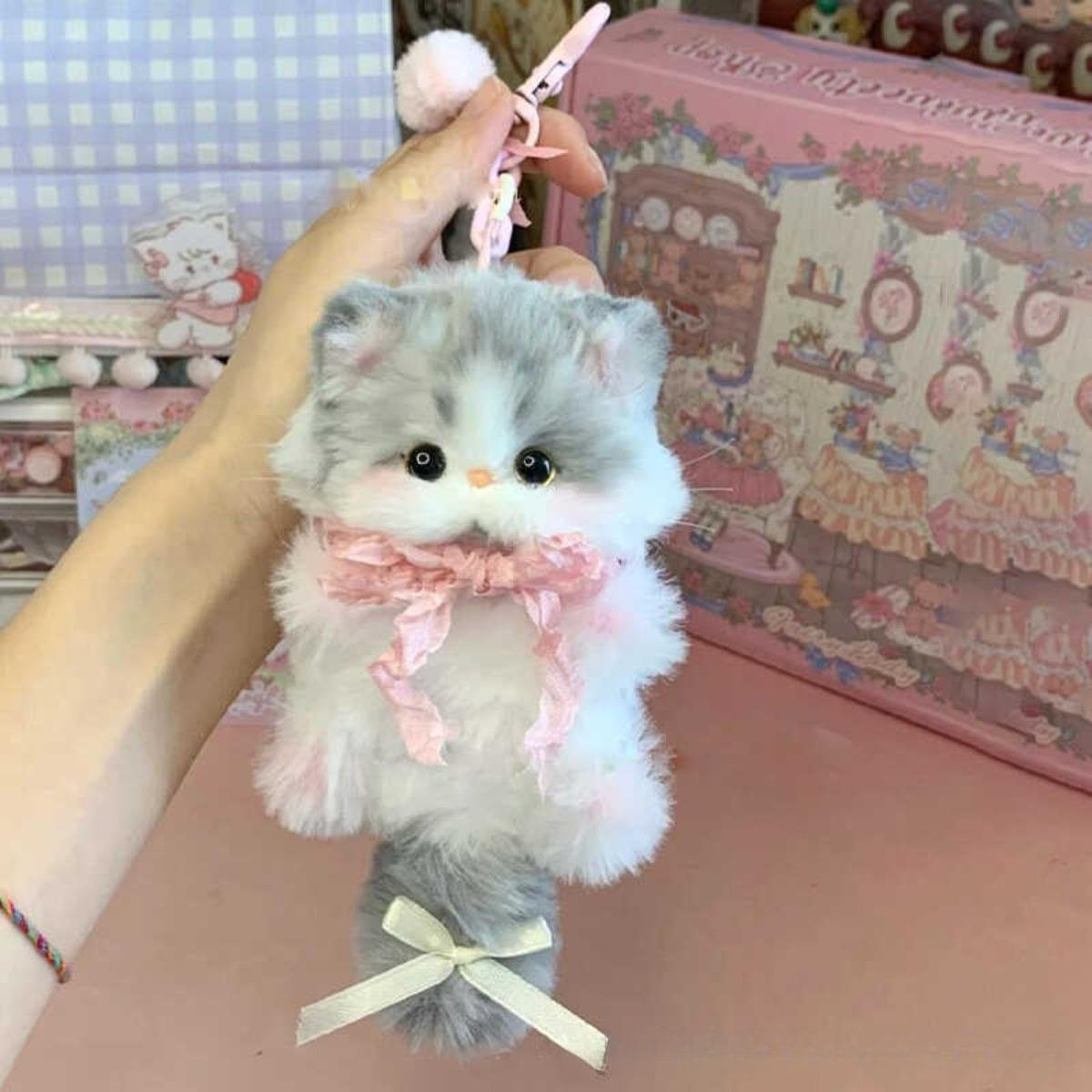 Plush Cat Keychain Bag Pendant Handmade Twist Stick Cute Decorative Jewelry For Daily And Gifting Use