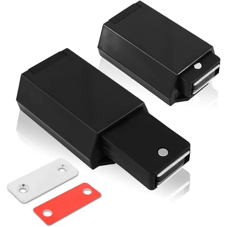 Heavy Duty Magnetic Push to Open Latch Set (2 Pack, Black) - Hidden Mount, Touch Trigger Hardware for Cabinet, Drawer, Wardrobe