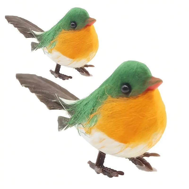 2 Handmade Realistic Finch Birds, Lifelike Feathers, Plastic Garden Decor, Mini Bird, Easter and Thanksgiving Outdoor Decoration, Christmas Tree Ornament