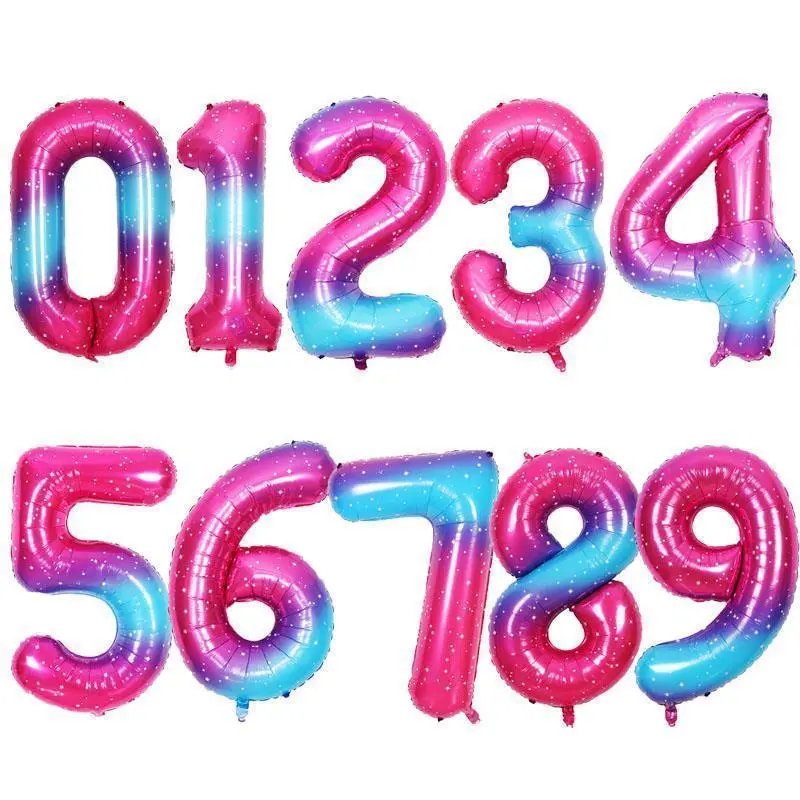40inch 0 1 2 3 4 5 6 7 8 9 Pink Blue Dot Star Number Foil Balloons Birthday Party Decor Children's Toy Shower Helium Globos