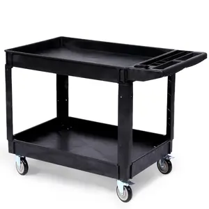 GARVEEUtility Service Cart - Heavy Duty Plastic Tool Cart with Swivel Wheels and Brakes, 550LBS Capacity, Large Shelf, Ergonomic Storage Handle for Warehouse, Garage, and Cleaning, 45.7x25.6x33.5 Inch