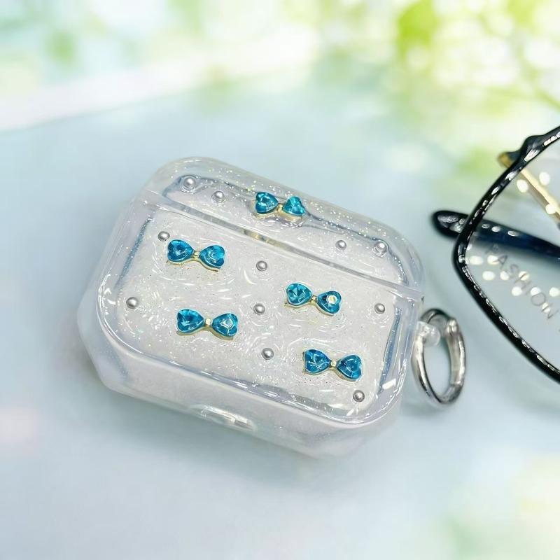 Suitable for cute shiny bow protector and transparent headphone protector with keychain