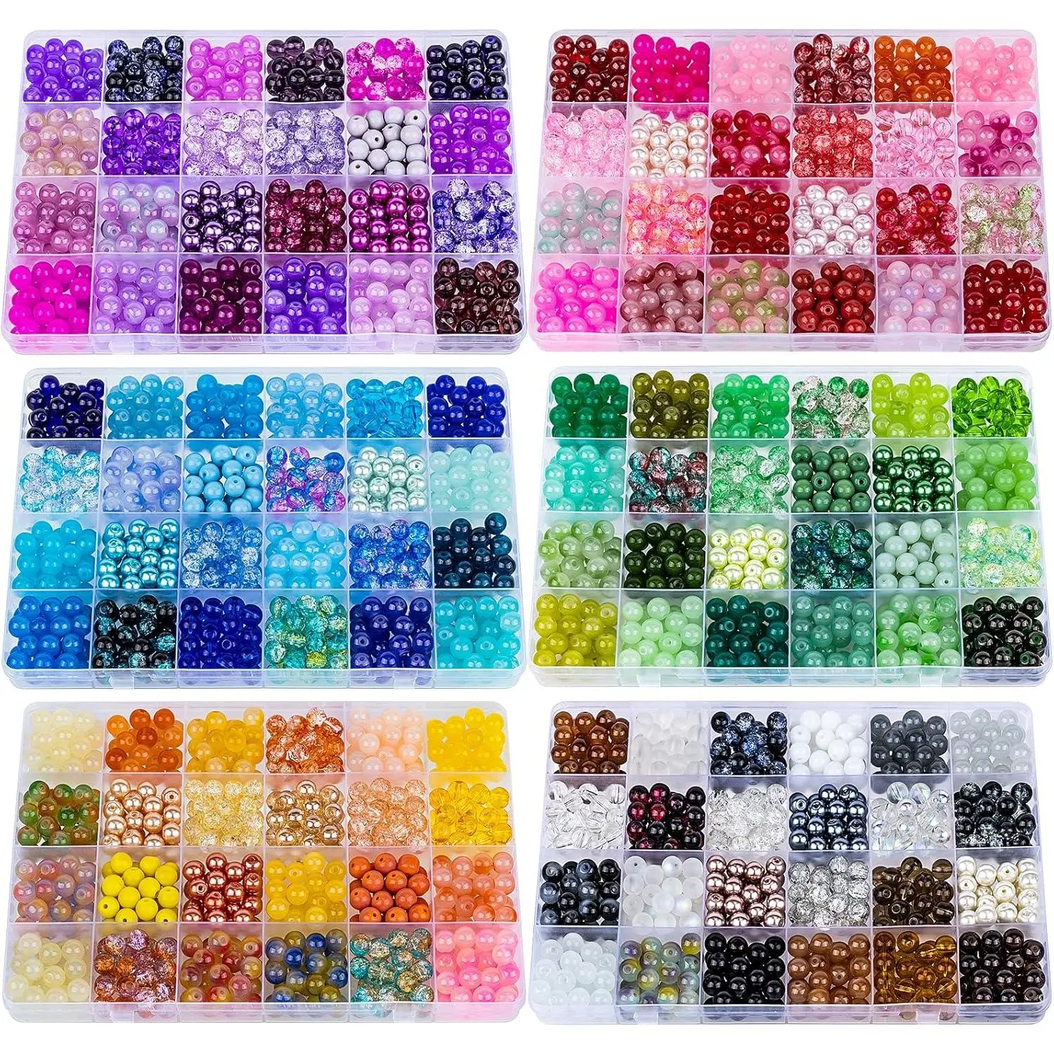 About 3600 count 8mm Glass Beads Making Kit,6Box-144 Colors Dreamy Series Colorful  Beads for Making,DIY Crafts