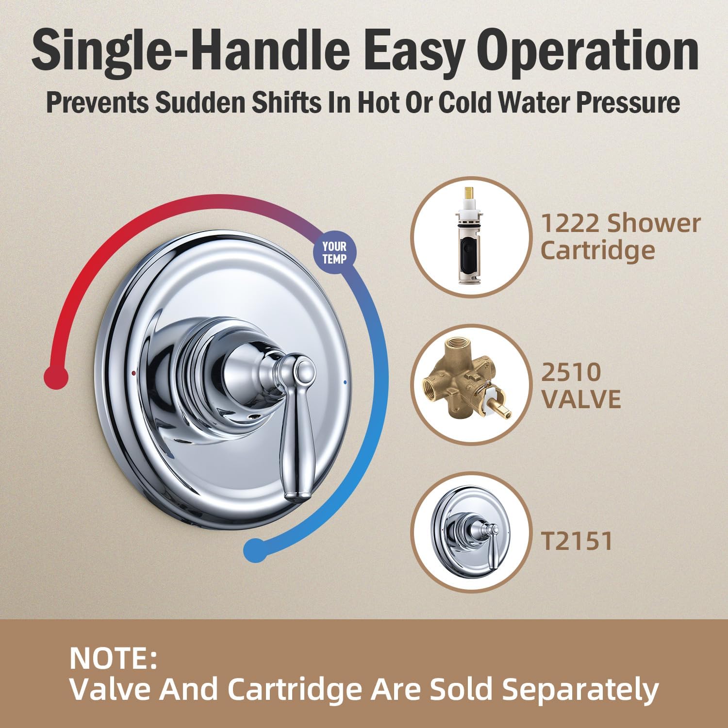 Replacement for Moen T2151 Brantford Posi-Temp Valve Trim Kit,  Balancing Tub and Shower Lever HandleChrome