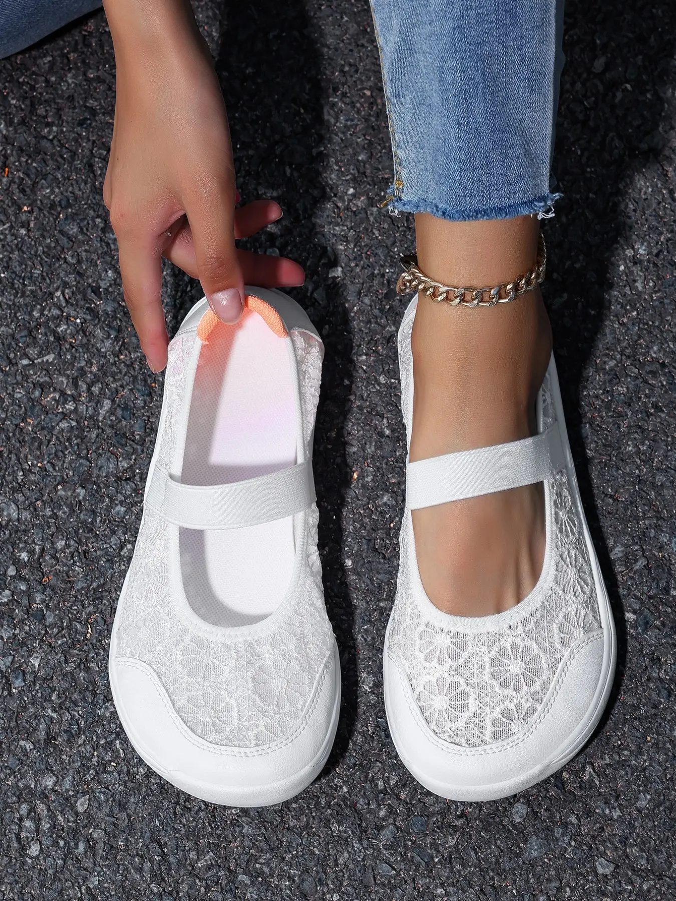 Summer Hollow Out Lace Mary Jane Style Shoes for Women, Adjustable Strap Lightweight Comfortable Casual Sneakers, Breathable Walking Shoes, Shoes Flats With Lace