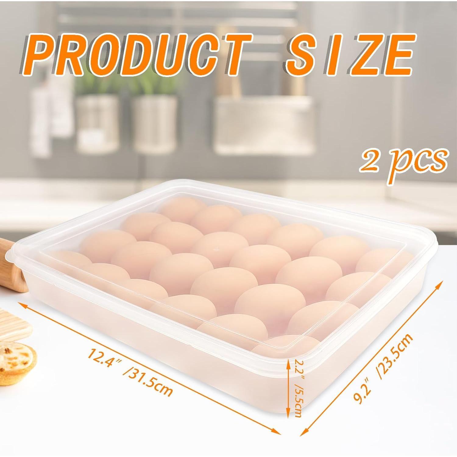 2 Pack Deviled Egg Containers with Lid,Clear Portable Storage Carrier Egg Holder,Stackable Plastic Egg Tray Carrier for Fridge,Kitchen,Keep (48 Eggs)