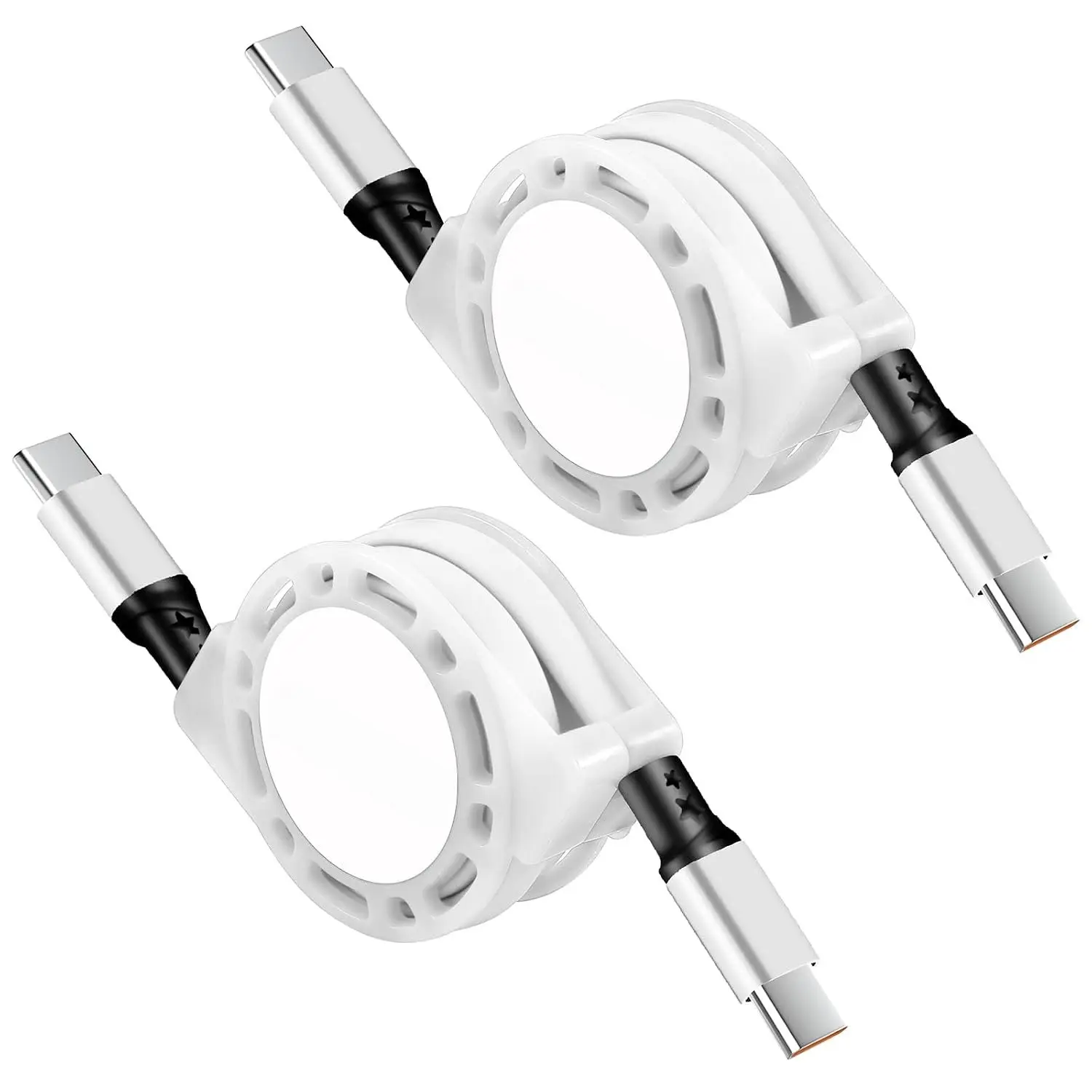 USB C ,60W Retractable C to C   ,Type C Charger Cord for  17 16 15 Pro Max, iPad Air 4, Galaxy S24 S23 Android iOS Type C Cell Phones Tablets  Use (2Pack/White)