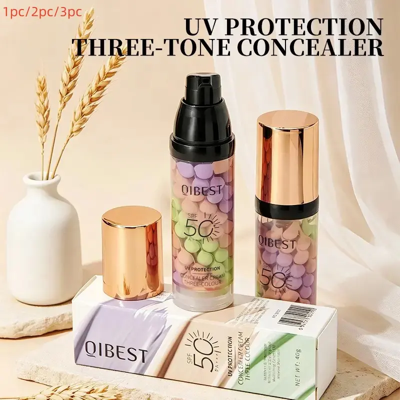 Three-Color Protective Isolation Cream with SPF 50, Brightening & Oil-Control Moisturizer, Waterproof Sunscreen Primer, Color Correcting Brightener, Radiance