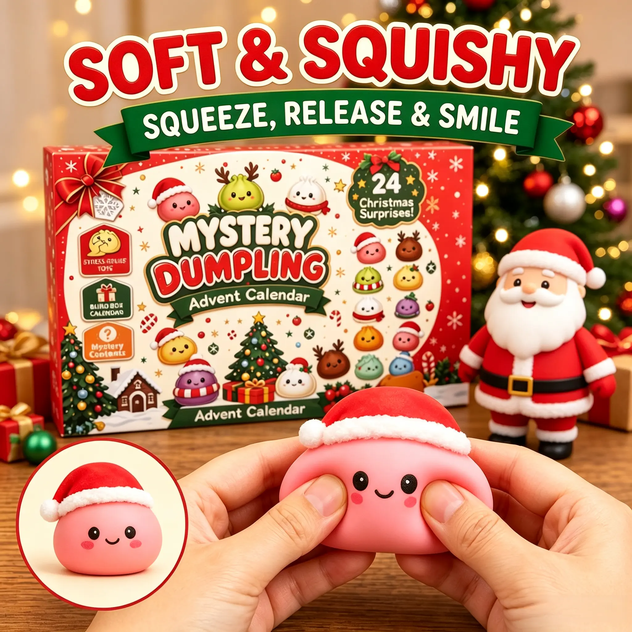 2026 Christmas Mini Squishies Advent Calendar, 24-Day Holiday Countdown Fidget Stress Relief Set, Cute Dumpling Squeeze Figures for Indoor Recreation, Kids Teens Stocking Stuffers