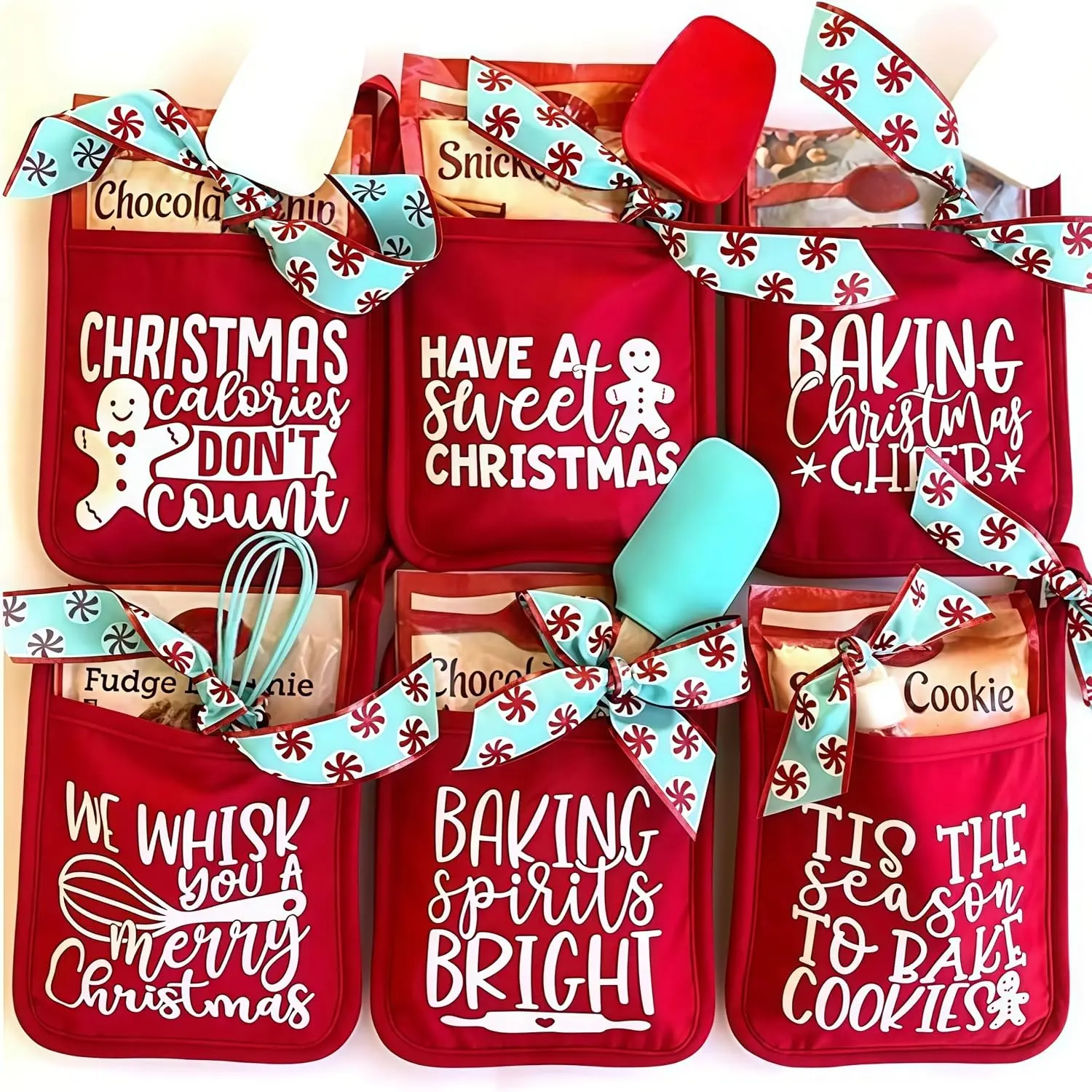 Christmas Pot Holder & Oven Mitt Set  for Teacher, Neighbor, Coworker, Family - 3 count (Christmas Calories Don't Count)