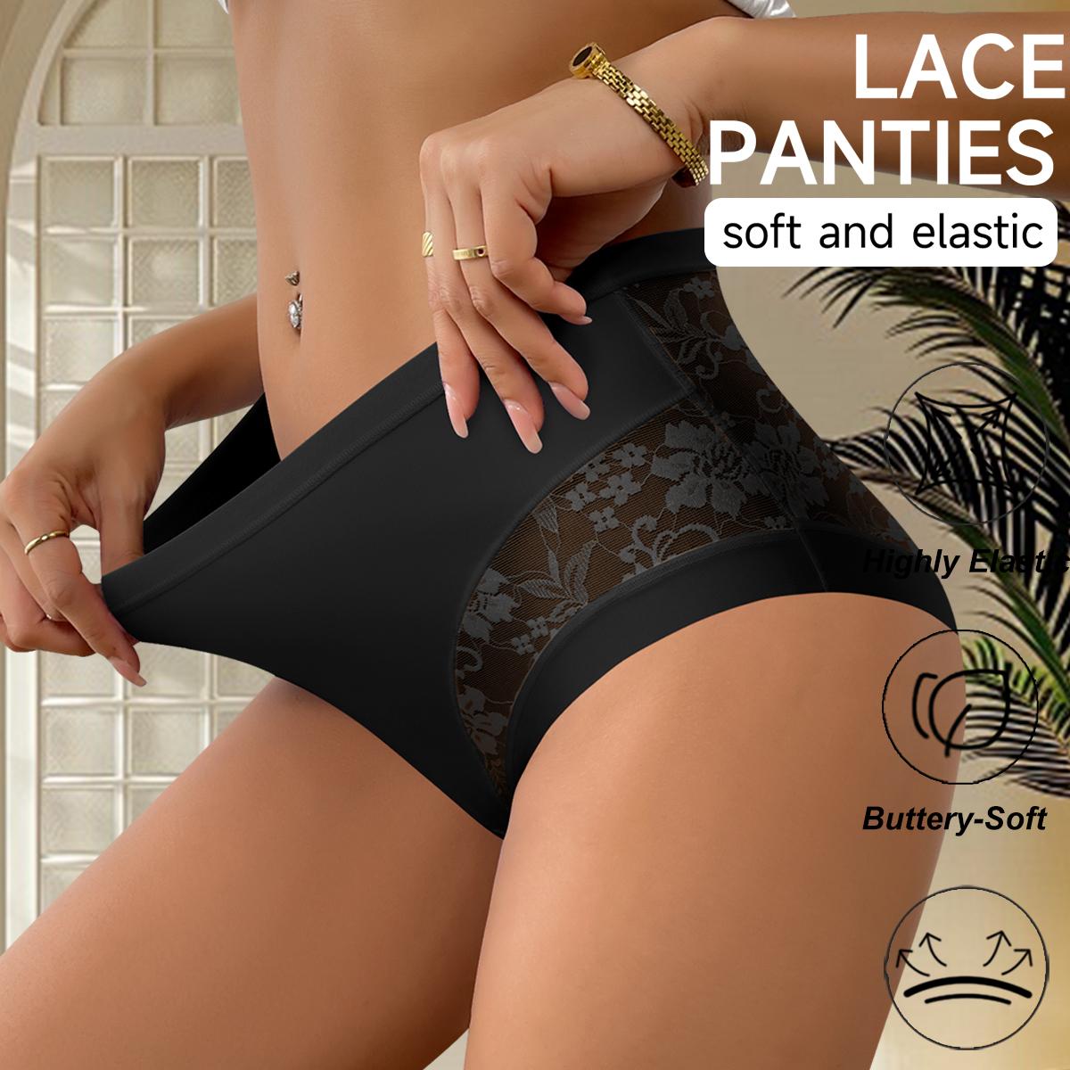 QUASTI 5PCS Mid Waisted Spliced Sexy Lace Women's Panties, Lightweight Translucent Skin-Friendly Soft Comfortable Sweet Basic Fit Invisible Underwear, Seamless Anti Roll Edge Elegant Confidence Briefs, S-XXL QUASTI 5PCS Mid Waisted Spliced Sexy Lace Women's Panties, Lightweight Translucent Skin-Friendly Soft Comfortable Sweet Basic Fit Invisible Underwear, Seamless Anti Roll Edge Elegant Confidence Briefs, S-XXL