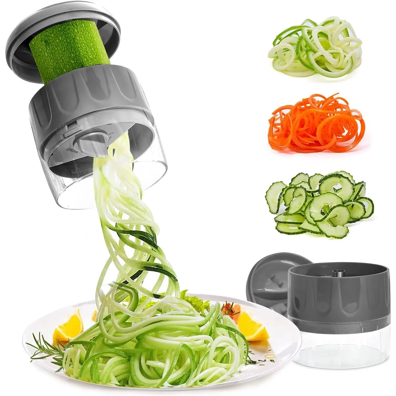 3-in-1 Vegetable Spiralizer Slicer, Adjustable Mandoline Spiral Cutter for Zucchini Noodles, Carrots, Cucumber (Grey)
