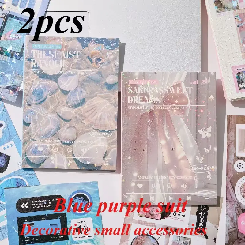 2pcs (2-Pack Combo) of Four Different Themed Sticker Books, Super Beautiful Ins Style Stickers, Star Glitter Film Sticker Books, Minimalist Grid Series, Korean Ins Style Guka Cutting Film Hand Account Stickers, Suitable for Decorating Water Bottles