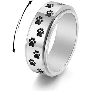 Fidget Sensory Ring, Rotatable Spinner Band with Animal Footprint, Unisex Anxiety Jewelry for Stress Relief, Sizes 8-10, Fidget Sensory Band Rings