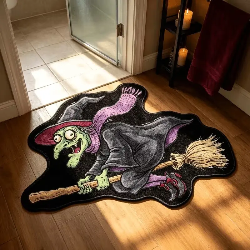 Halloween Witch Broom Carpet, Cartoon Creative Festival Decor, Bedroom Bedside Rug, Entryway Mat, Suitable for Bedroom, Bedside, Entrance, Hallway, Bathroom
