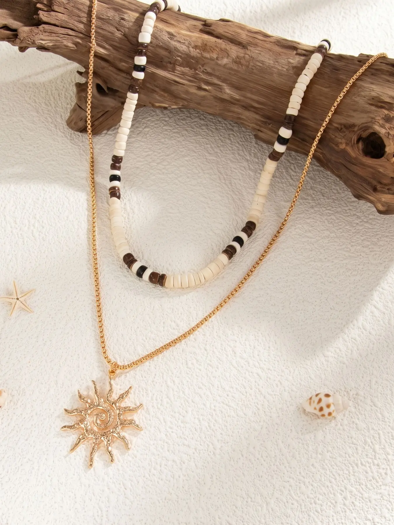 2 Pcs Beach Vacation Style Coconut Shell Beaded Necklace, Sun/ocean Shell Design Bead Necklace, Fashion Jewelry for Women