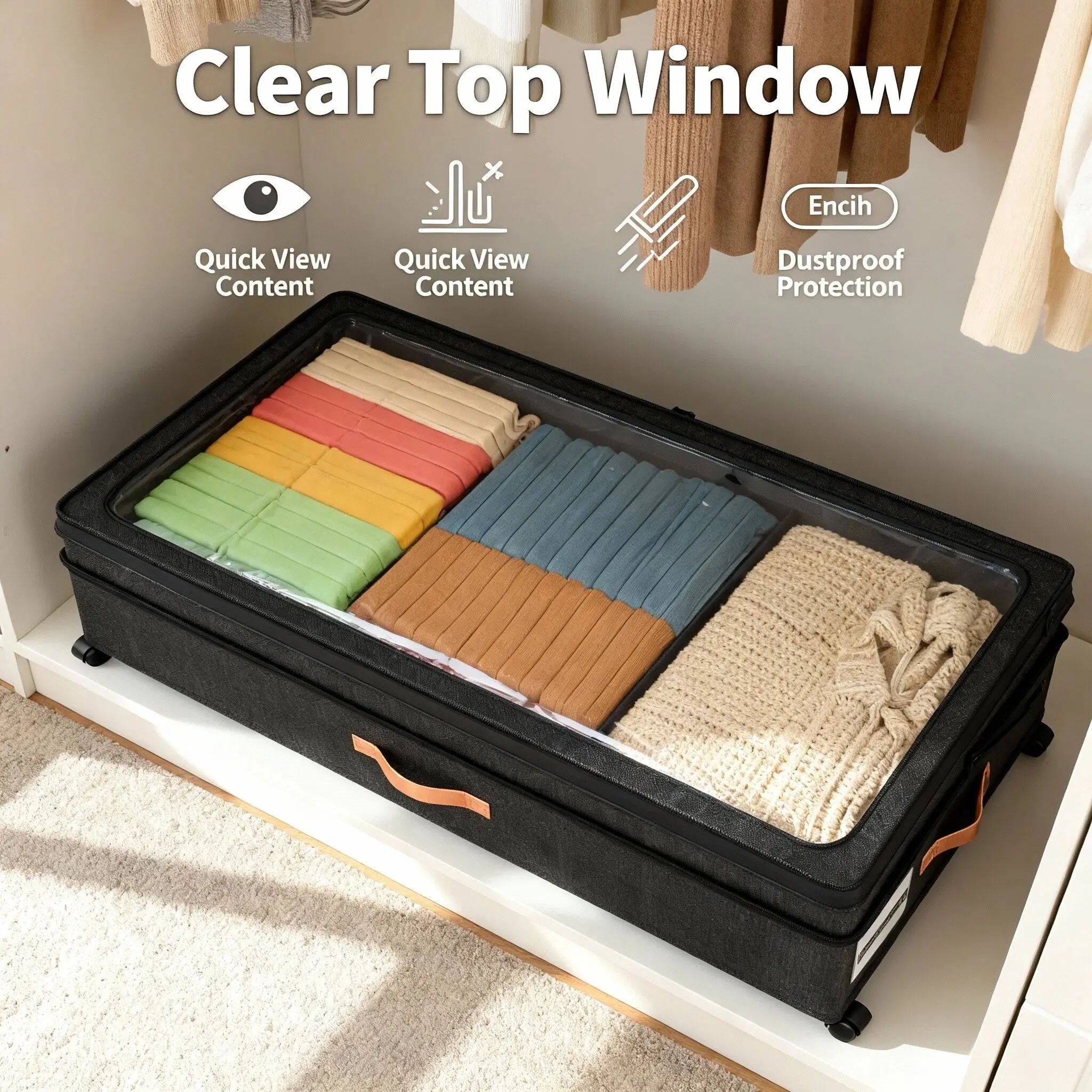 Under Bed Storage with Wheels 2-Pack, 75L XXL Under the Bed Storage Containers Large, 12" Tall Adjustable Storage for Underbed with Lids, Rolling for Shoes, Clothes, Blankets