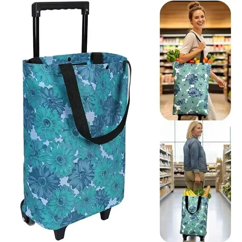 Multifunctional Shopping Cart Bag, Adjustable Handle Foldable Grocery Cart, Waterproof Large Capacity Handheld Supermarket Bag, Elderly Home Storage Cart