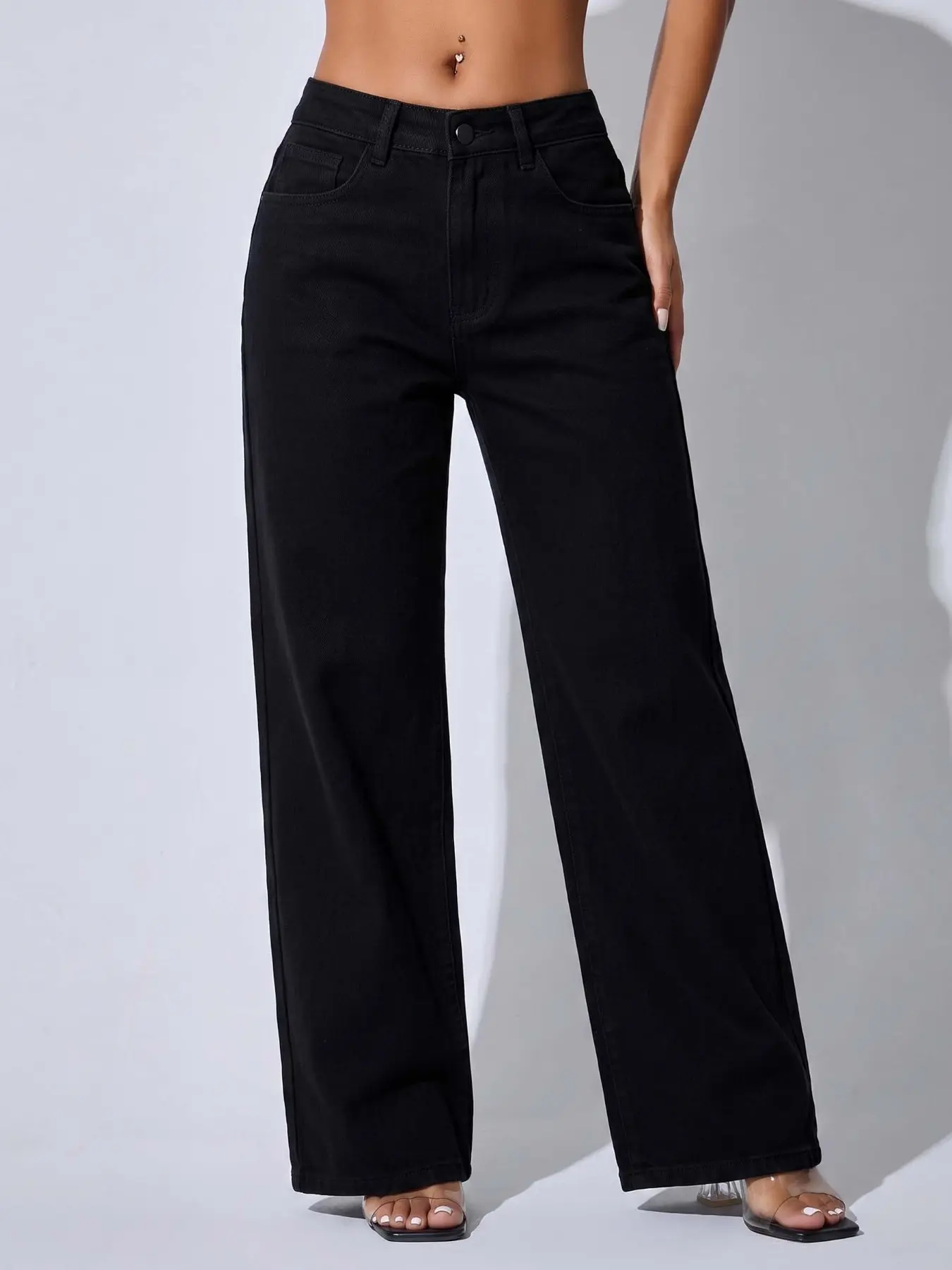 Washed Wide-Leg Jeans, Mid-Waist Slim Fit, Flattering and Versatile, Ideal for Daily Wear, Comfortable and Fashionable, Everyday