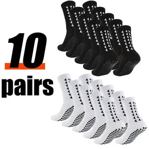Unisex Professional Mid-Calf Soccer Socks - 3/6/10 Pairs, Silicone Power Grip, Non-Slip, Breathable, Cushioned, Arch Support, Moisture Wicking, Stretchy, Soft Durable, All-Season for Training Matches, Long Quick Dry No Sweat Sports Socks
