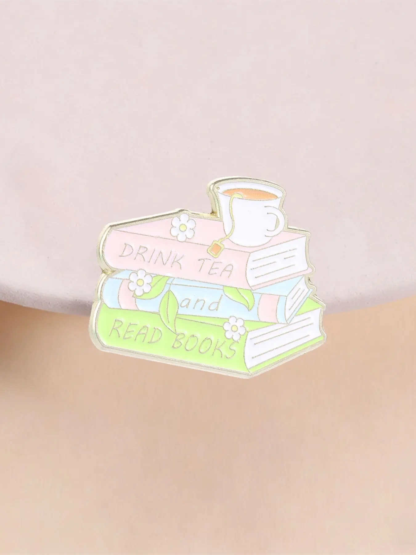Floral Book Enamel Pin, Daisy Leaf Tea Cup Lapel Brooch, Bookworm Reader Gift, Drink Tea and Read Books, Stylish Accessory