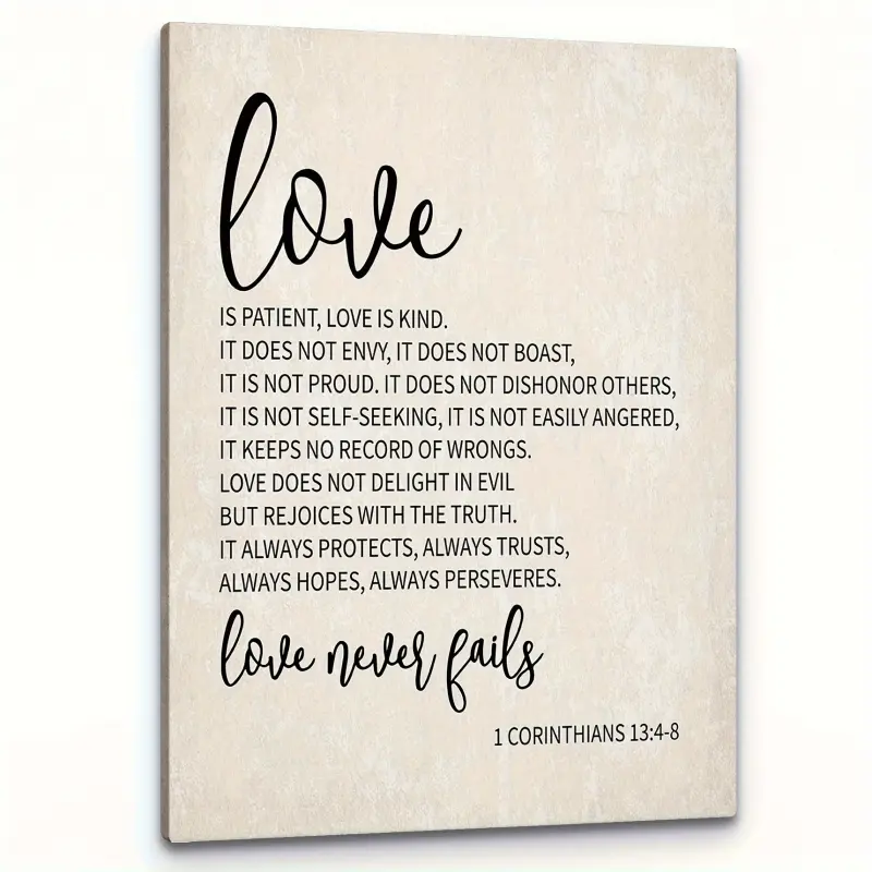 1 Corinthians Love Scripture Canvas Wall Art, Love Is Patient Love Is Kind Christian Framed Print, Religious Home Decor Gift