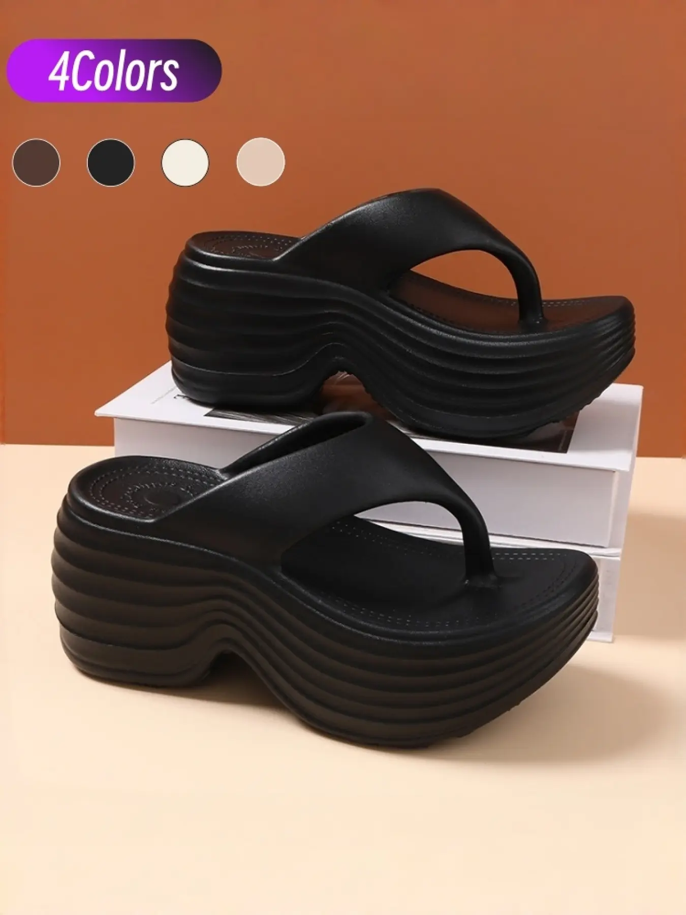 1 Pair Trendy Fashion Women Thick Sole Flip Flops Size 33-40 Street & Casual Summer Slippers - 4 Colors Available EVA Material Anti-Slip Heightening Casual Fashion Footwear