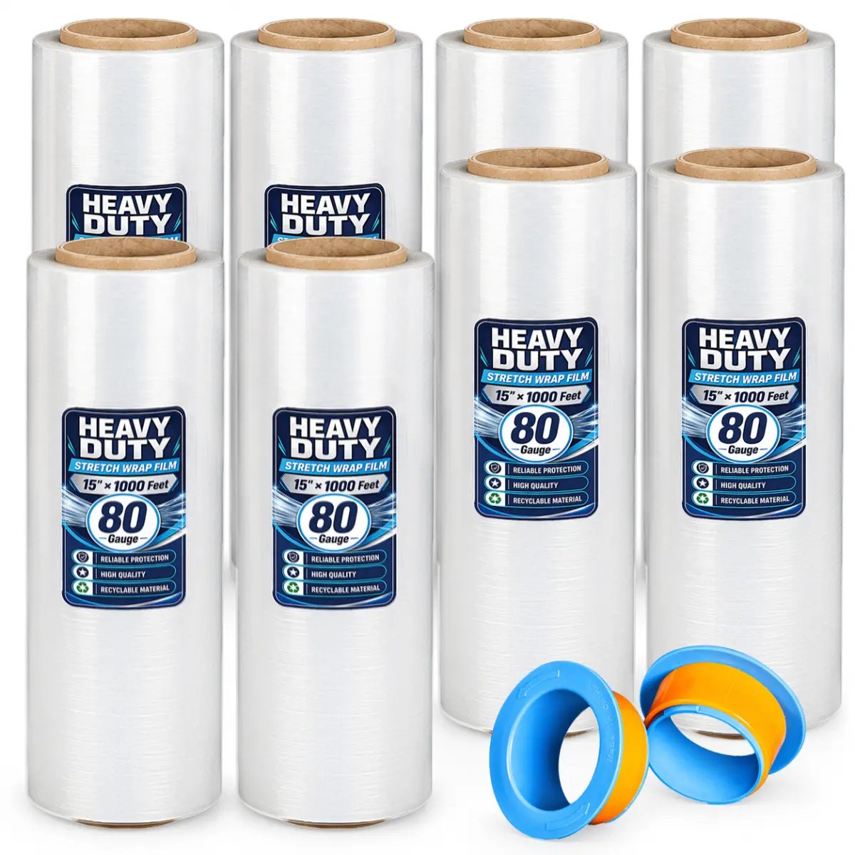 15 Inch Width Stretch Film Roll 4.72"L*15"W*4.72"H, 80 Gauge 1000Ft Length Self-Adhesive Moving Plastic Wrap with Handles, 500% Stretch Heavy-Duty Pallet Shrink Wrap for Shipping Storage Packaging