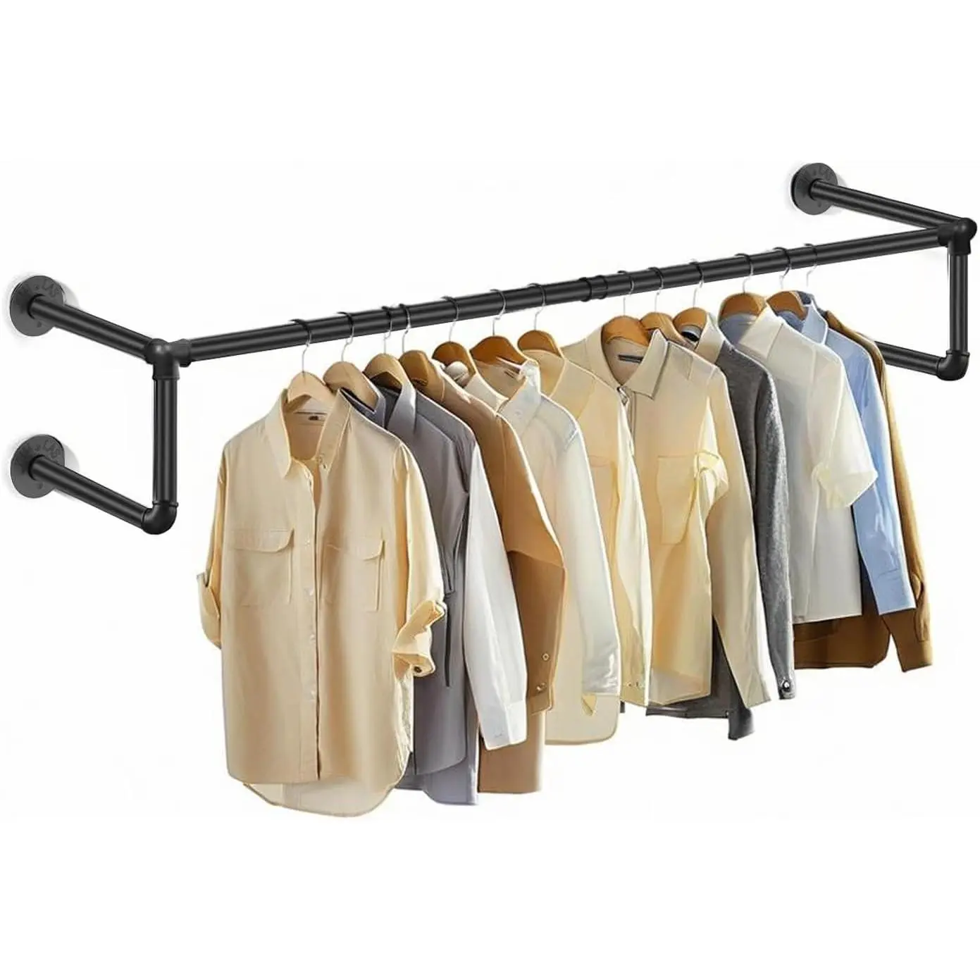 Wall Mounted Clothes Rack 36in, Industrial Pipe Clothing Racks Wall Mount, Heavy Duty Iron Garment Racks, Space Saver Multi-purpose Hanging Rod for Laundry Room, Closet Storage, 1 Pack