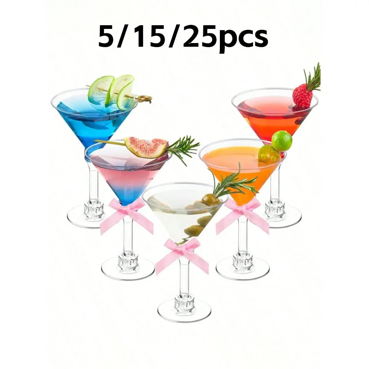 Elegant Plastic Martini Cups, Reusable Party Cups for Cocktails, Champagne, Desserts, Perfect for Weddings, Valentine's Day, Birthdays