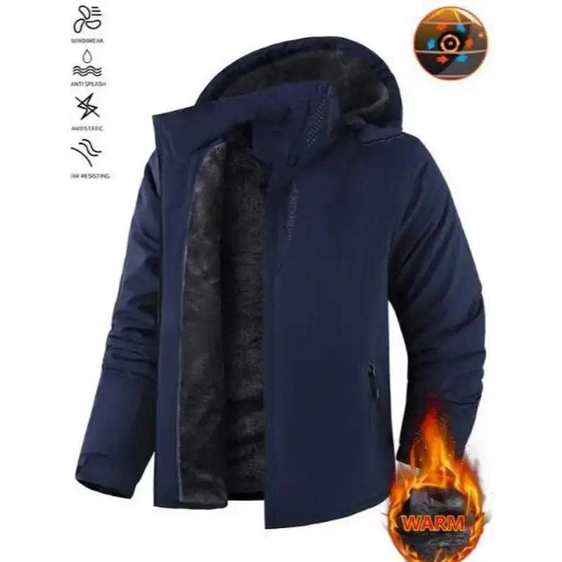 Men's Hooded Ski Jacket - Waterproof & Windproof Long Sleeve Protective Sports Coat with Insulated Fleece Lining for Hiking & Snowboarding, Long Sleeve Protective Men's Sports Coat, Outdoor Men's Sports Coat