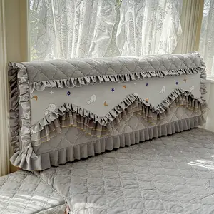 Thick Milk Fleece Bed Headboard Cover, Soft Plush Backrest Protector, Full Coverage Short Fur Wood Headboard Case, Lace Edge Wave Design
