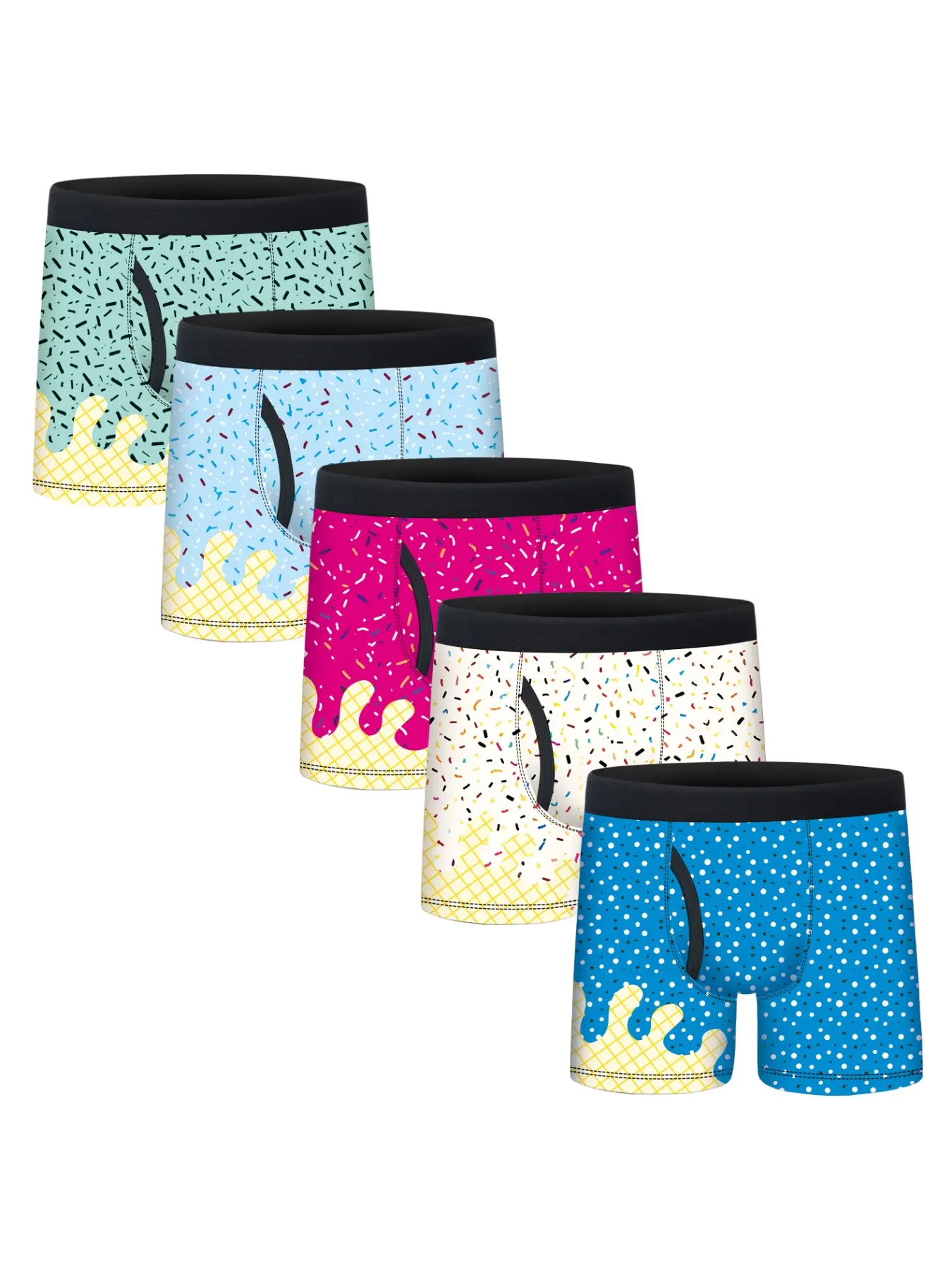 5pcs Boys' Trunk Underwear, Ice Cream Print, Soft Breathable, 95% Polyester 5% Spandex, Fitted, Casual, Ages 5-15, All Seasons