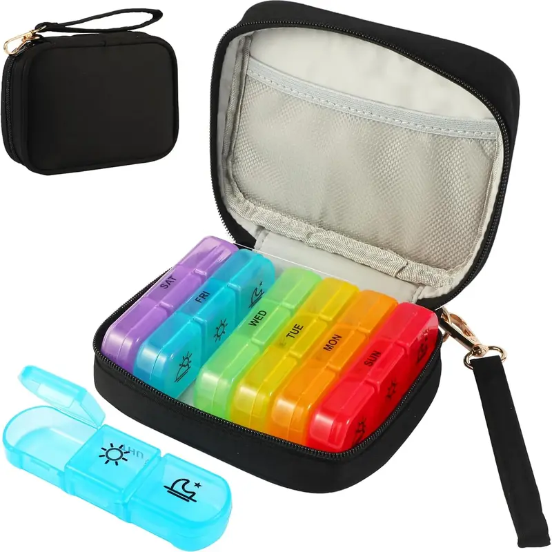 Weekly Pill Organizer 3X a Day, Travel Pill Box 7 Day Portable for Purse, Daily Pill Organizer, Medical Organizer, Pill Dispenser Medicine Organizer for Vitamins, Fish Oils, Medications, Supplements, Christmas gifts