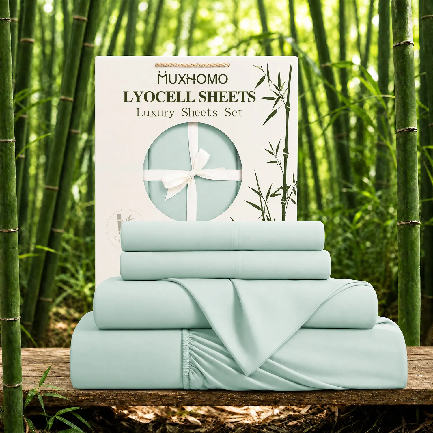 MUXHOMO 3/4PCS Cooling Lyocell Sheet Set - 2000TC Breathable & Skin-Friendly Bed Sheets, Temperature Regulating - Flat Sheet and Pillowcases - Sheets Set, Super Soft, Wrinkle Free - A Perfect Gift