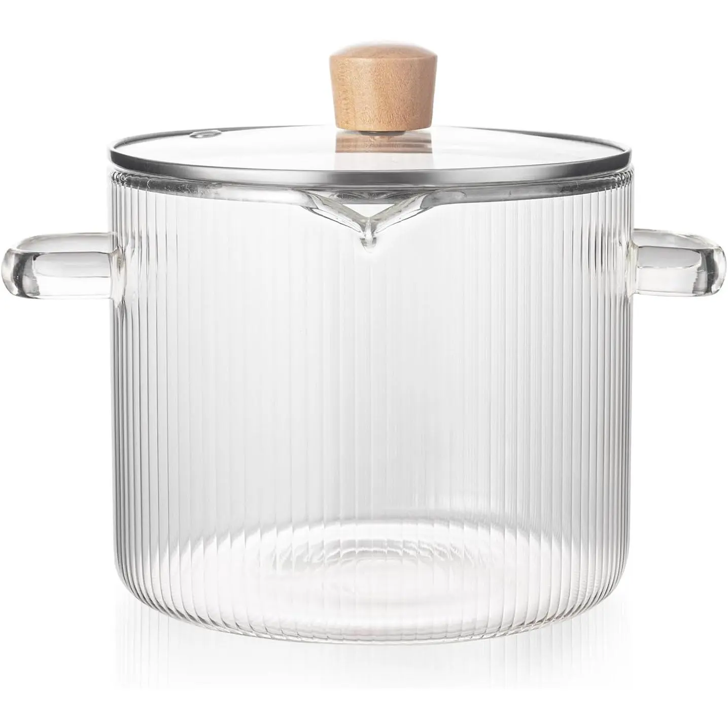Simmer Pot with Lid, 2.3L Heat Resistant Borosilicate Glass Saucepan for Low Heat Cooking,  Ribbed Pot for Making Pasta Sauce, Soup, Milk, Melting  & Preparing