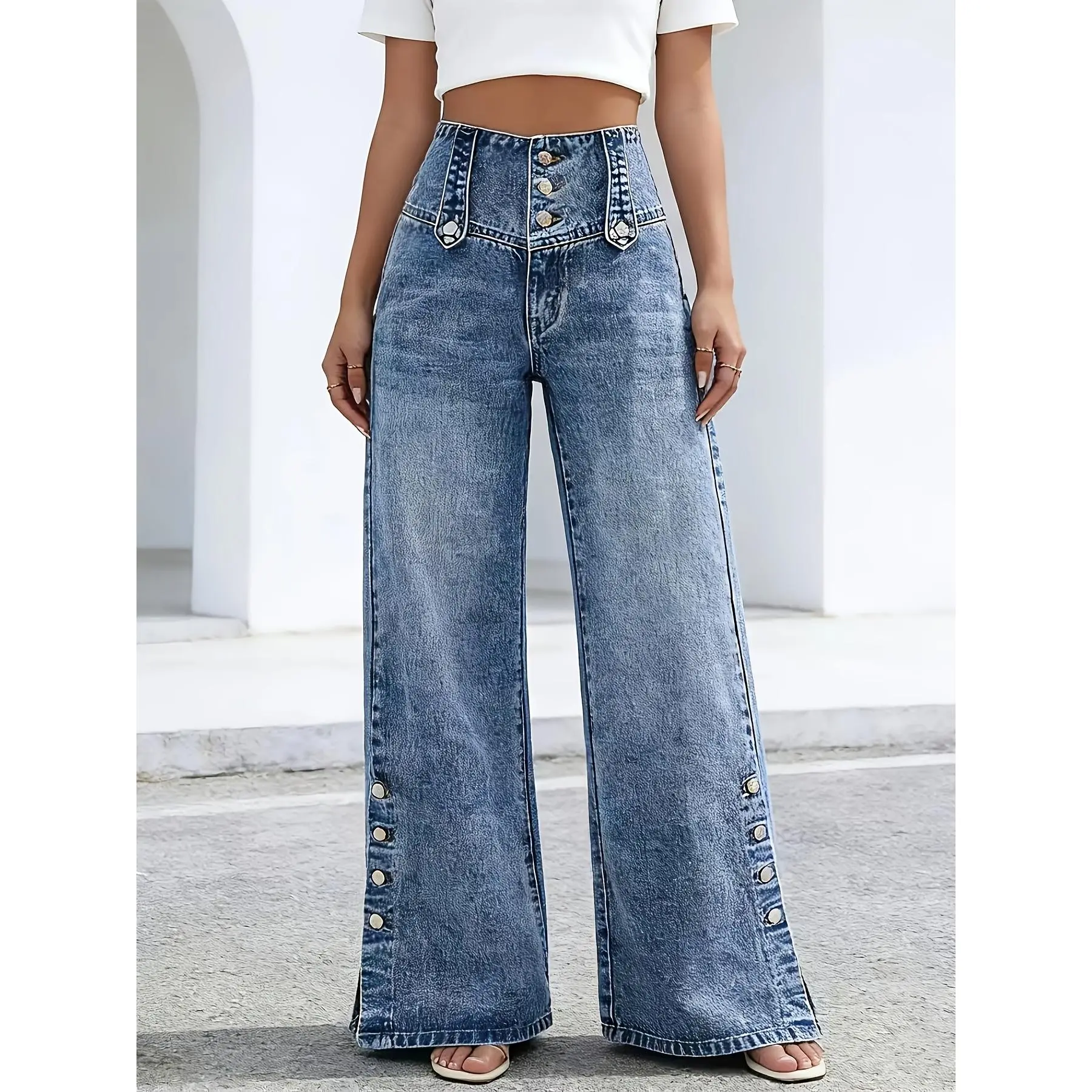 These Relaxed-Fit Jeans for Women Have a Button Waist And an Open-Hem Design, Making Them Suitable for Various Occasions.They Are a Classic Piece That Can Be Worn Throughout The Year And Easily Matched with Any Outfit