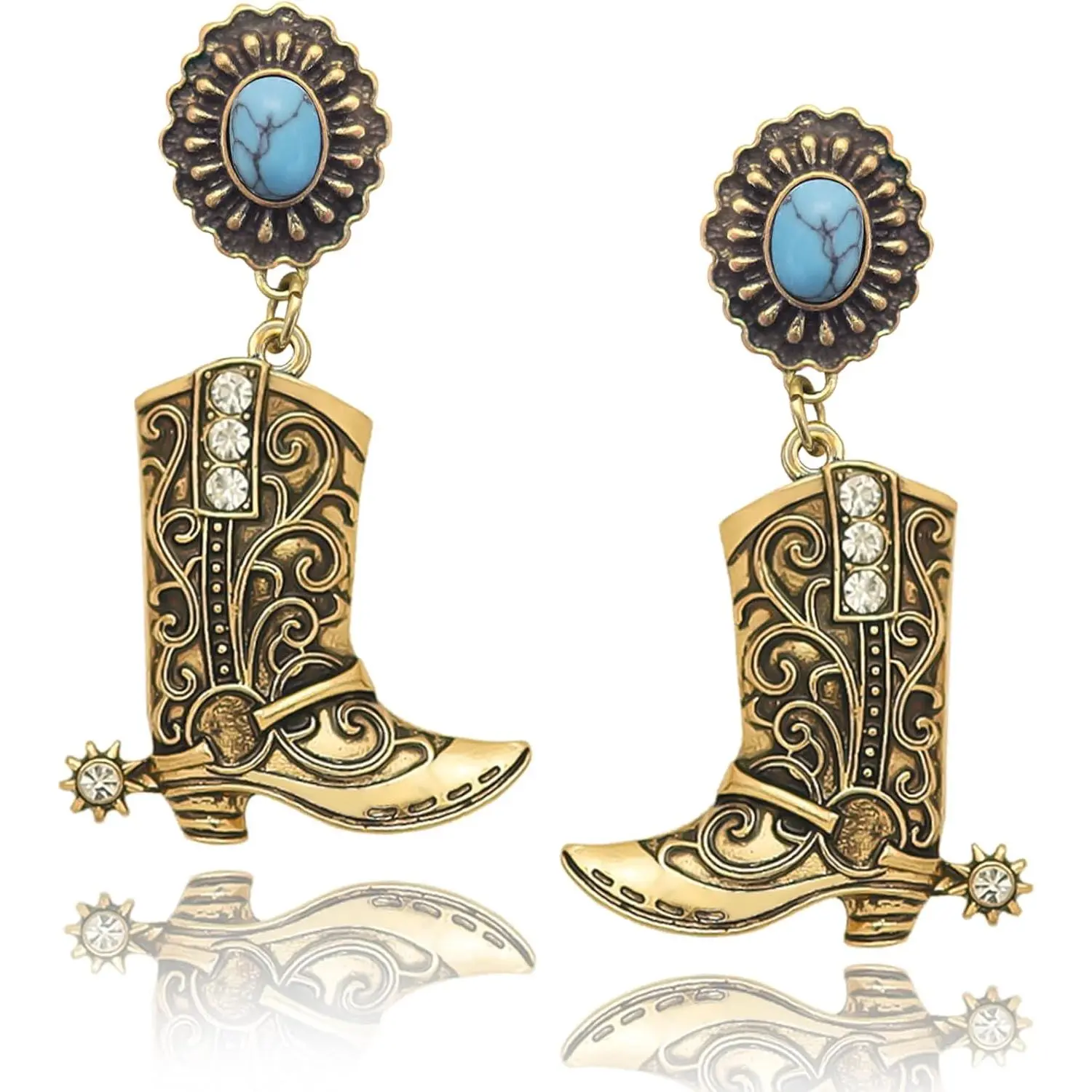 West Cowgirl Boots Earrings Texas Spur Dangle Drop Earrings Rodeo Boho Fancy Dress Costume