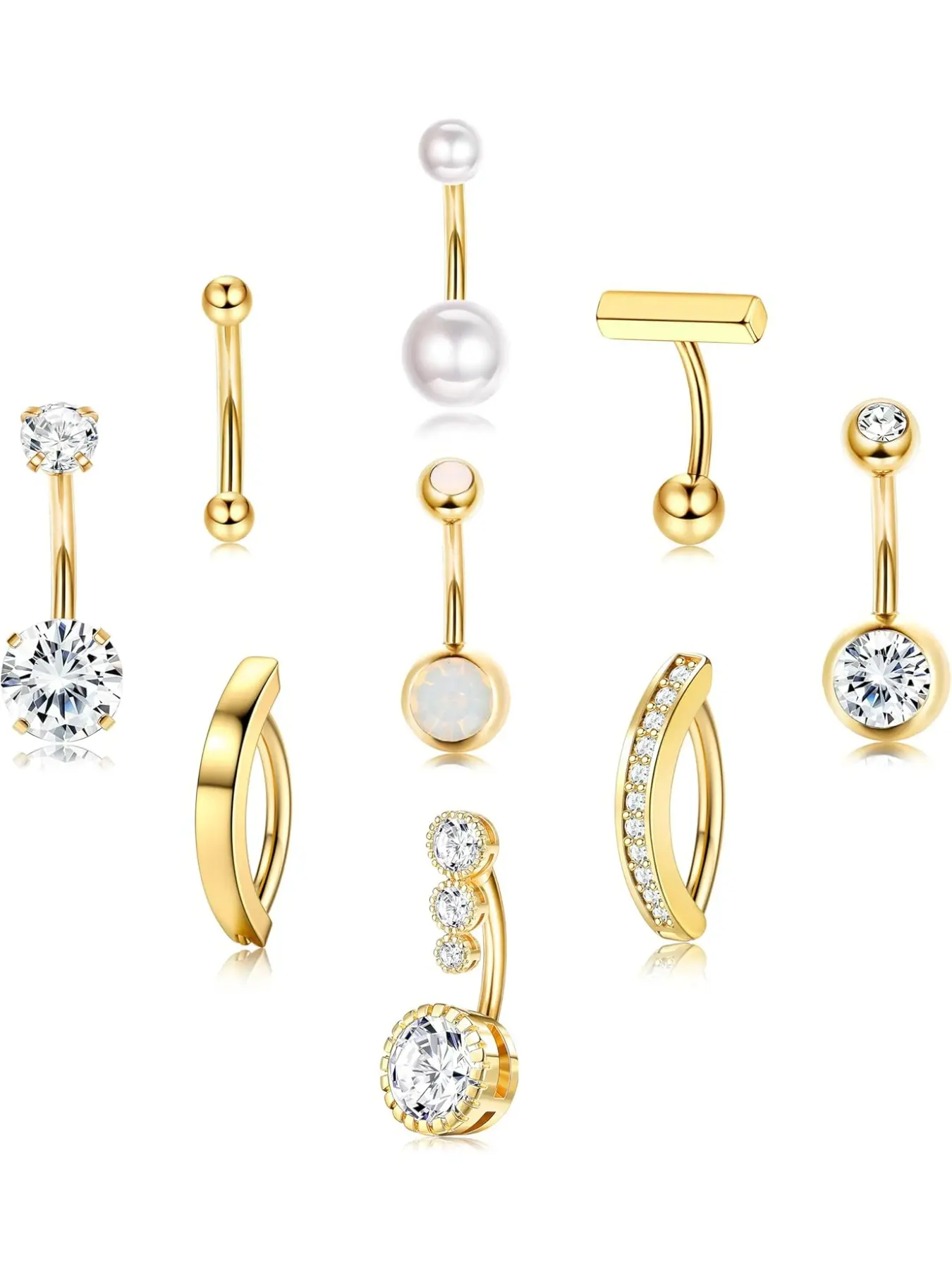 9 Pcs Belly Button Ring - Surgical Stainless Steel CZ Belly Rings Clicker Belly Piercings for Women Navel Piercing Jewelry Pack Body Piercing Jewelry Bellybar