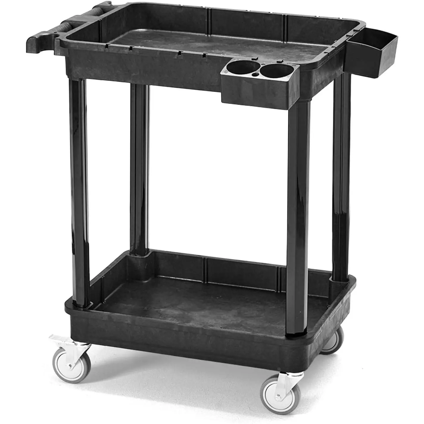 2-Shelf Heavy Duty Plastic Rolling Utility Cart, 28x19 in, 330 lbs | Locking Swivel Wheels, Multipurpose Service Cart, Work Cart, Tool Storage Organizer,  Office Garage Workshop Industrial