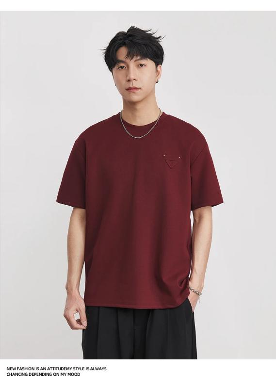 Kyn Apparel Men's Heavyweight 280g 2026 Summer New Cotton Solid Color Short Sleeve T-Shirt Crew Neck Triangle Label All-match Minimalist Tee