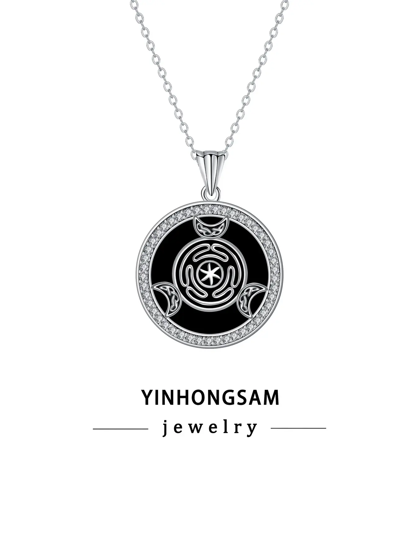 Tetragrammaton Hecate Lilith Necklace for Women, Triple Moon Goddess Pendant Necklace, Wiccan Amulet Energy Gifts Witchy Jewelry for Women
