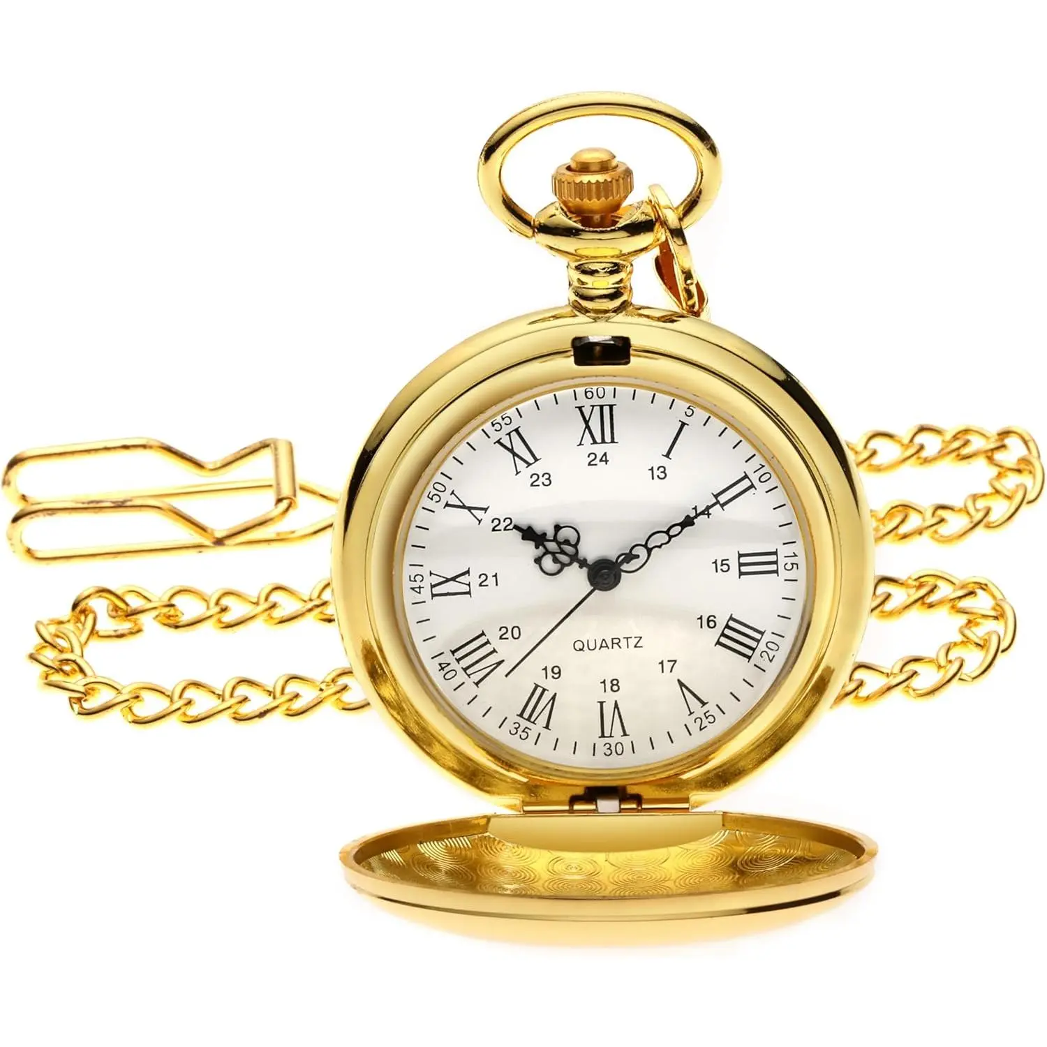 Smooth Vintage Pocket Watch with Chain, Classic Alloy Pocket Watches  Men Women, 1920s Style Quartz Pocketwatch, 1.78" Diameter New model
