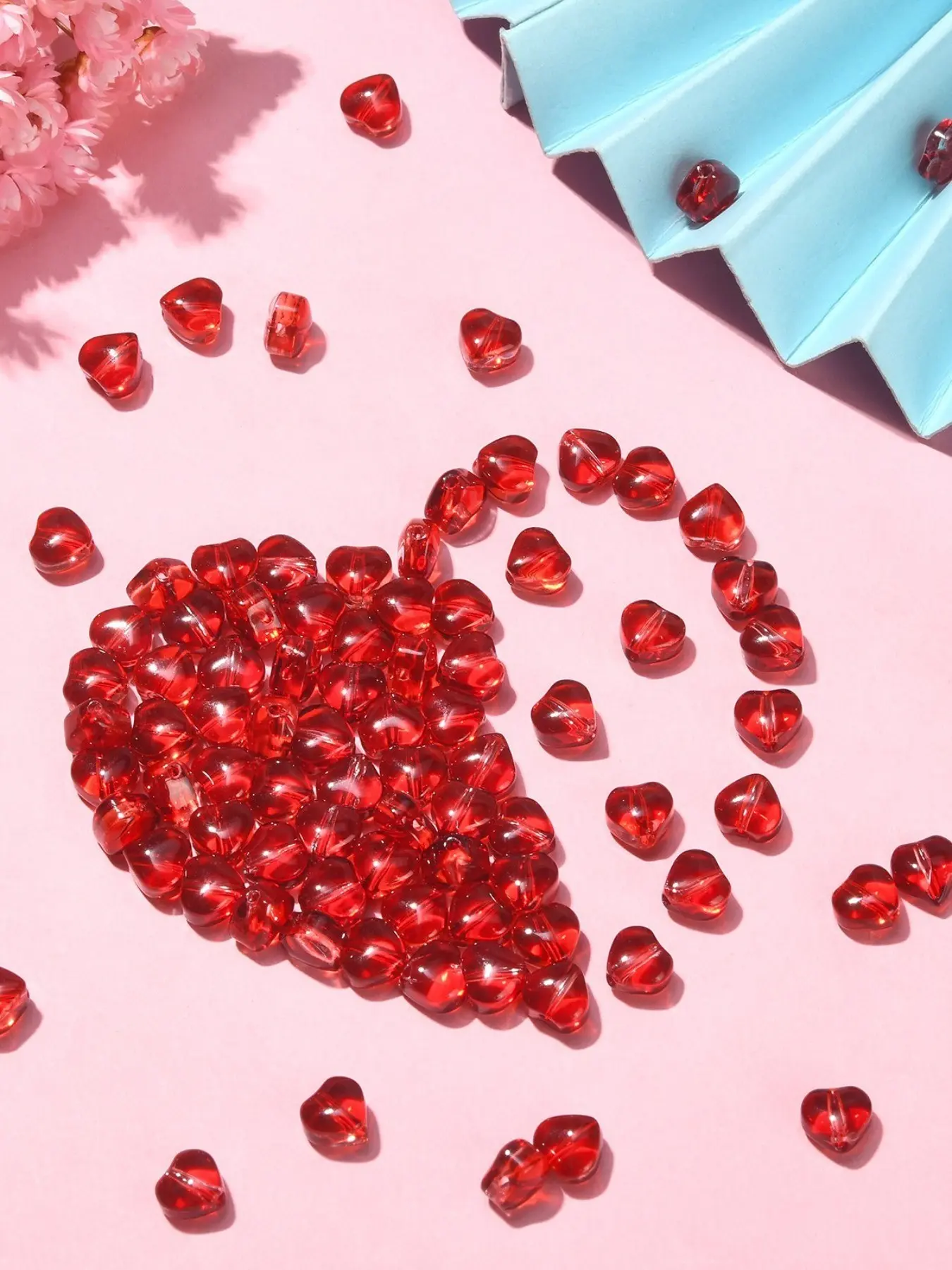 50pcs Colorful Glass Heart Beads, Gradient Hole Peach Heart Glass Loose Beads, DIY Jewelry Making Accessories, Bracelet Hairpin Decorations