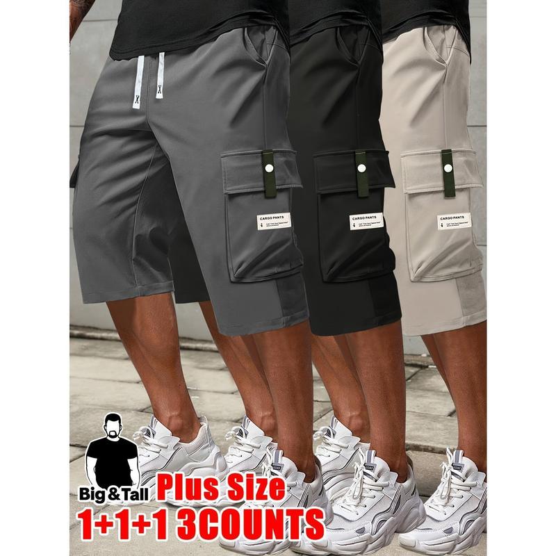 Men's Plus Size (1XL,2XL,3XL,5XL) Loose-Fit Athletic Work Pants (3pcs) - Male Clothing, Universal, Practical, Casual, Soft Lightweight Breathable Summer Sport Fabric, Large Pockets, Ideal for Outdoor Camping, Leisure Street Wear